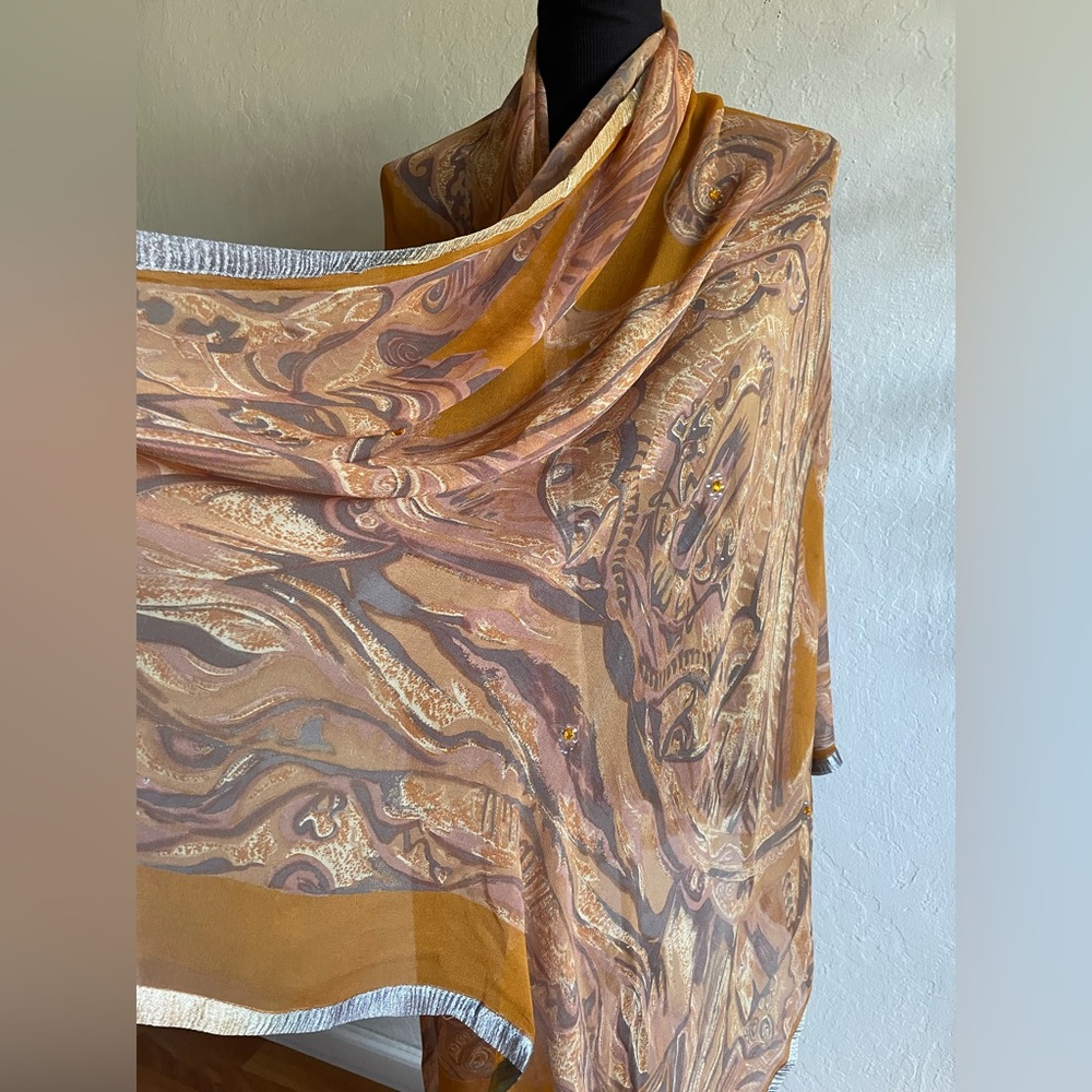 Rusty orange chiffon silk wrap - Picture 9 of 10